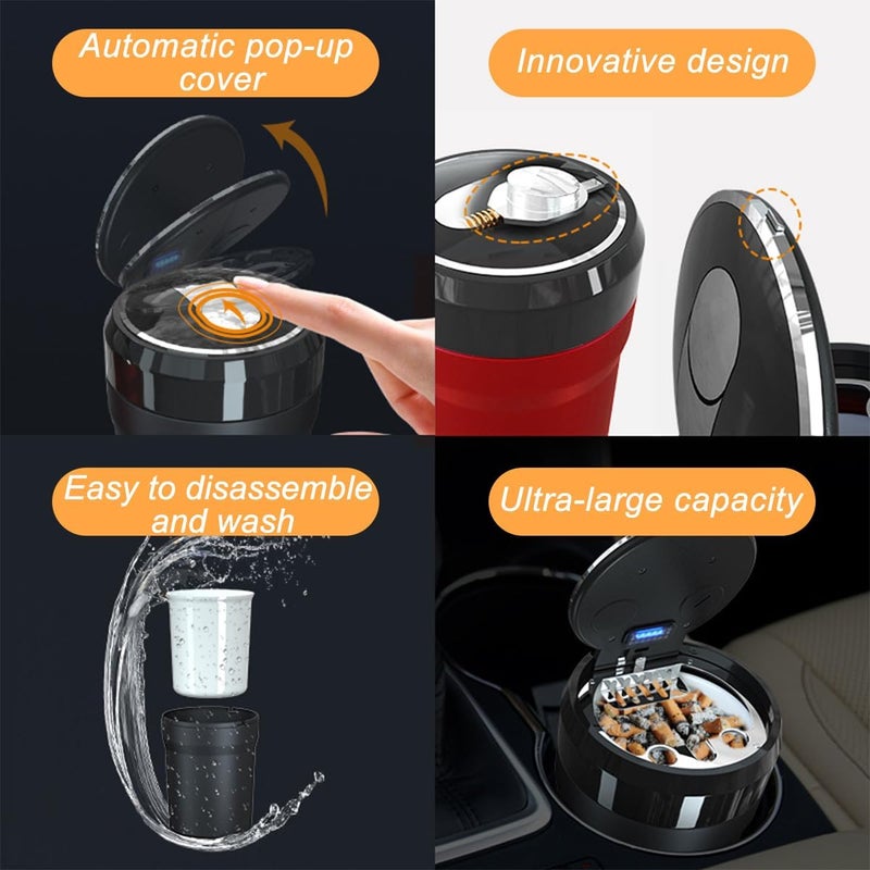 Sandfren Car Ashtray with Lid, Portable Mini Vehicle Smokeless Smoking Cylinder Cup Holder Ash Tray, Detachable Cigarette Trash Can with LED Blue Light, Universal Automotive Accessories(Red) - Image 4